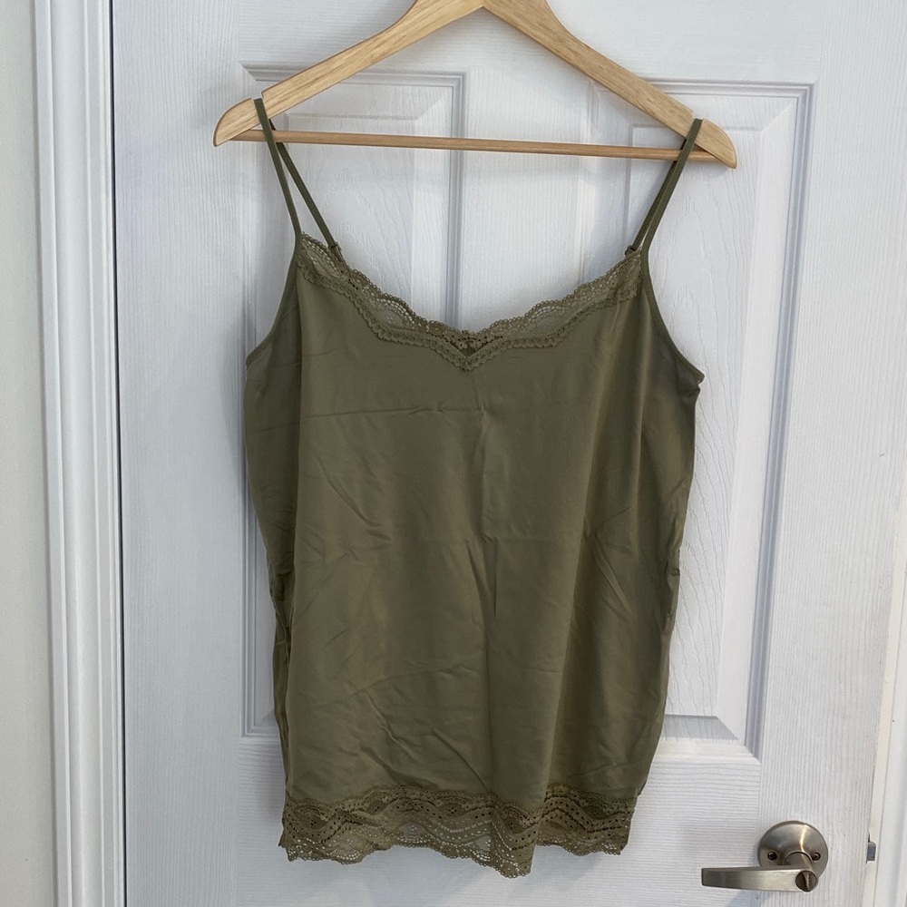 Olive Green Lace Trim Cami Top Plus size X